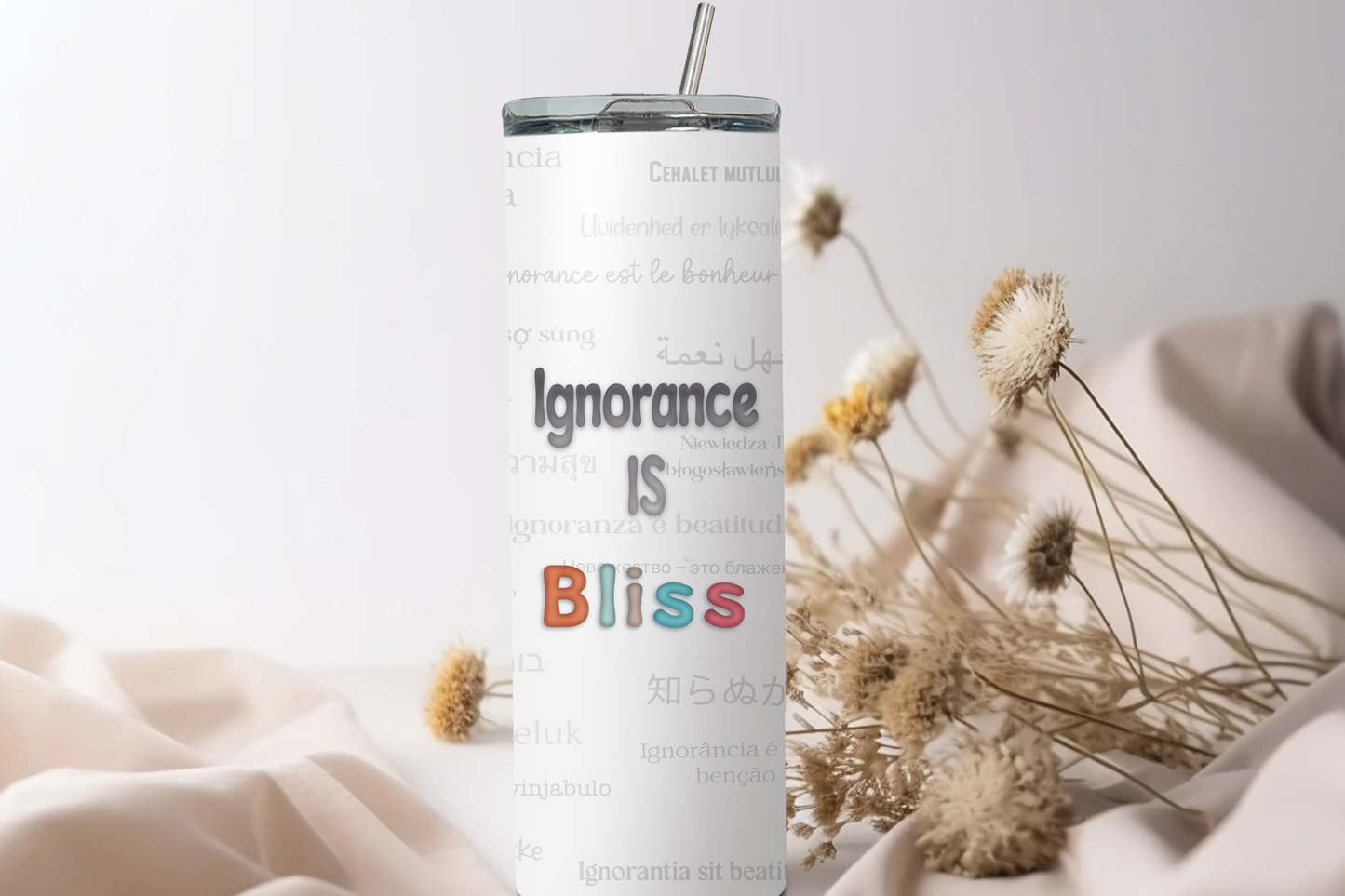 Blissful Ignorance: 20oz Straight Skinny Metal Tumbler